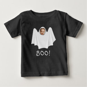 Custom photo ghost boo spooky Happy Halloween fun Baby T-Shirt