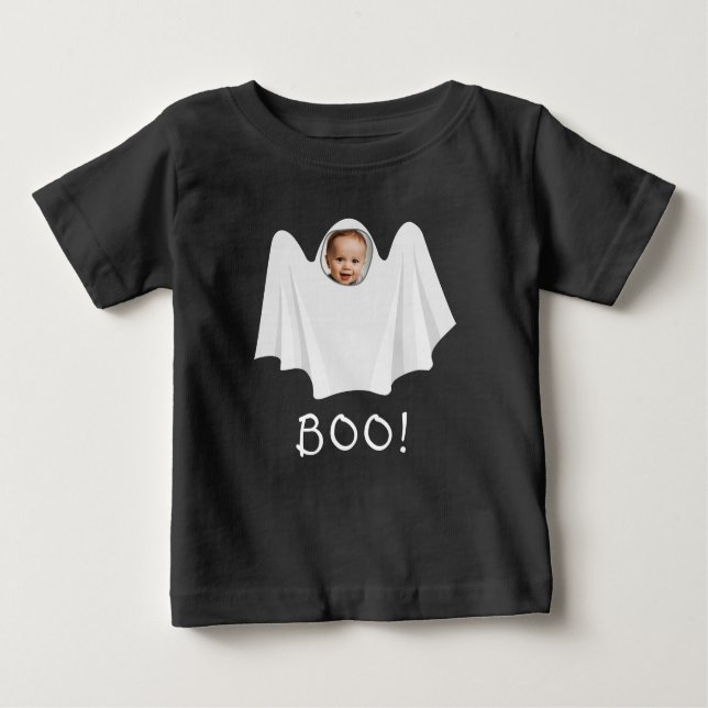 Custom photo ghost boo spooky Happy Halloween fun Baby T-Shirt (Front)