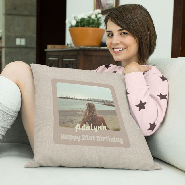 Custom Photo Gifts for 21 Year Old Female Beige Cushion (Gifts for 21 Year Old Female)