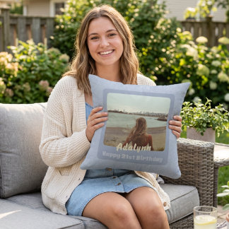 Custom Photo Gifts for 21 Year Old Female Blue Cushion