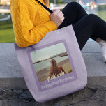 Custom Photo Gifts for 21 Year Old Female Violet Tote Bag<br><div class="desc">Elevate your style with our Custom Photo Gifts for 21 Year Old Female Violet Tote Bag, a personalised accessory for the young and extraordinary. This tote bag isn't just a carry-all; it's a canvas for your cherished memories, a blend of modern elegance and vintage allure. Picture your favourite photo, a...</div>