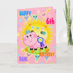 Custom Photo Gilr's Pig Birthday Card