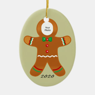 Custom Photo Gingerbread Man Christmas Ceramic Ornament