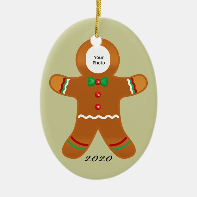 Custom Photo Gingerbread Man Christmas Ceramic Ornament (Front)