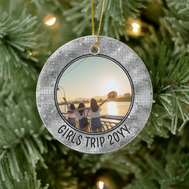 Custom Photo Girls Trip Friends & Family Vacation Ceramic Ornament (Tree)