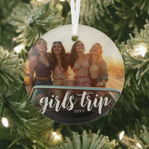 Custom Photo Girls Trip Friends Weekend Getaway Glass Tree Decoration