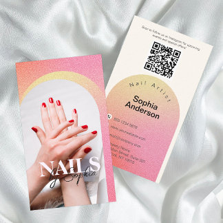 custom Photo Glitter Sparkling Nail Beauty Salon Business Card