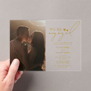 Custom photo, gold acrylic engagement party invitations