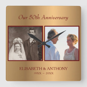Custom Photo Gold Anniversary Square Wall Clock