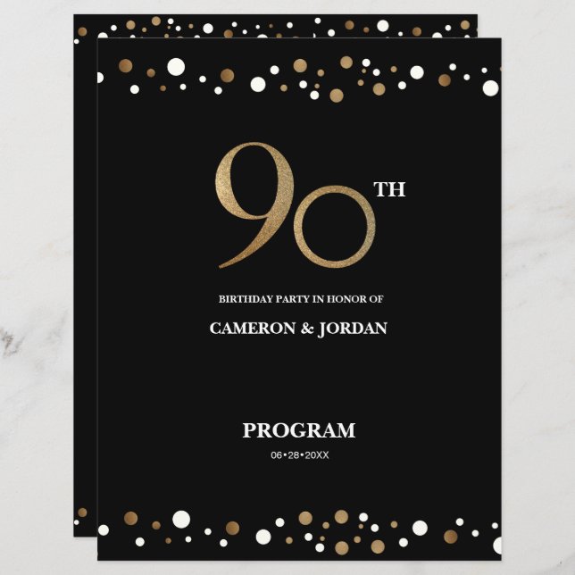 Custom photo Gold Black Confetti 90th birthday  (Front/Back)