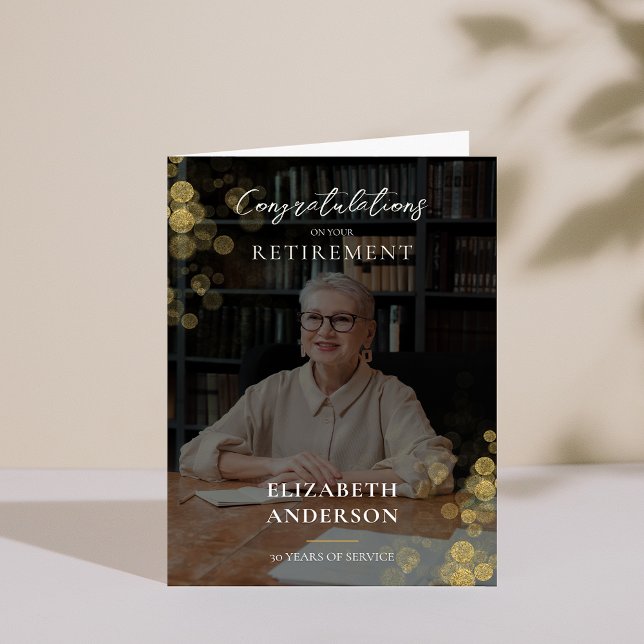 Custom Photo Gold Confetti Retirement Employee Thank You Card (Custom Photo Gold Confetti Retirement Employee Thank You Card)