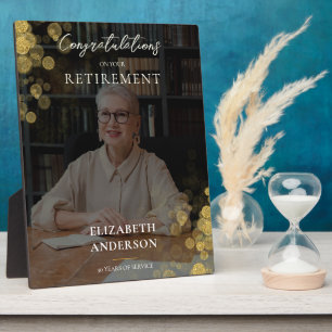 Custom Photo Gold Confetti Retirement Gift Plaque
