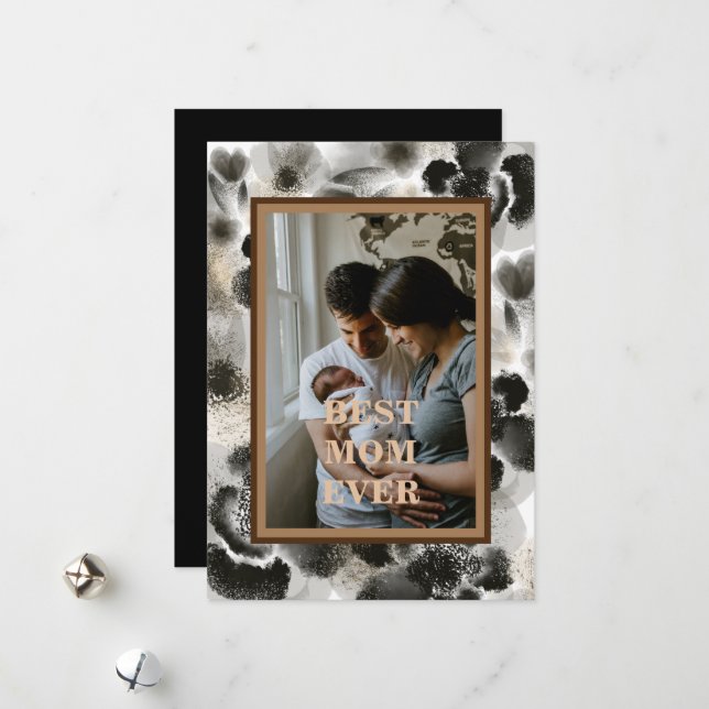 Custom Photo Gold Floral Mother's Day Holiday Card (Front/Back In Situ)