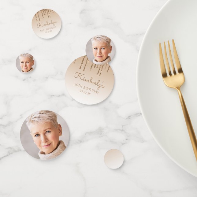 Custom Photo Gold Glitter Drip 50th Birthday Confetti (Group)