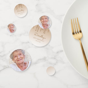 Custom Photo Gold Glitter Drip 90th Birthday Confetti