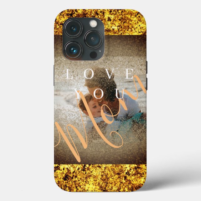 Custom Photo Gold Glitter Love You Mum Case-Mate iPhone Case (Back)