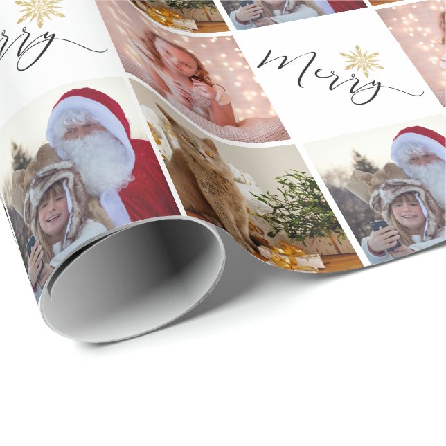 Custom Photo Gold Glitter Snowflake Christmas Wrapping Paper (Roll Corner)