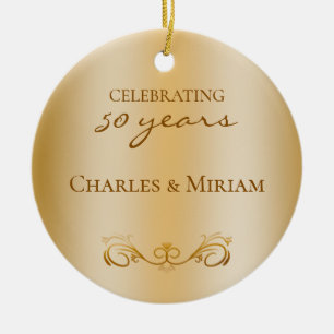 Custom Photo Golden 50th Wedding Anniversary Gift Ceramic Ornament