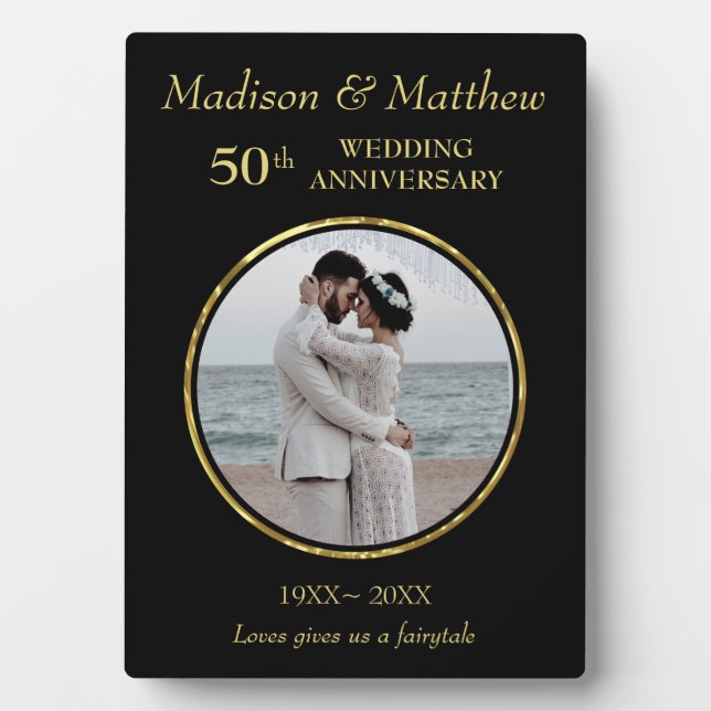 Custom Photo Golden & Black Anniversary Plaque (Front)