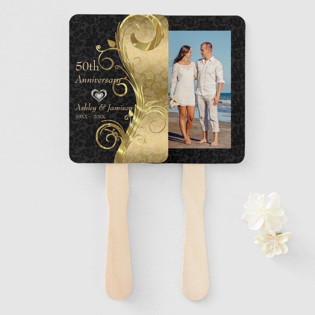 Custom Photo Golden Damask  Hand Fan (Front and Back)