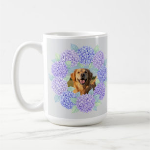 Custom Photo Golden Retriever Hydrangea Wreath Coffee Mug