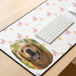 Custom Photo Golden Retriever Pastel Pink Desk Mat