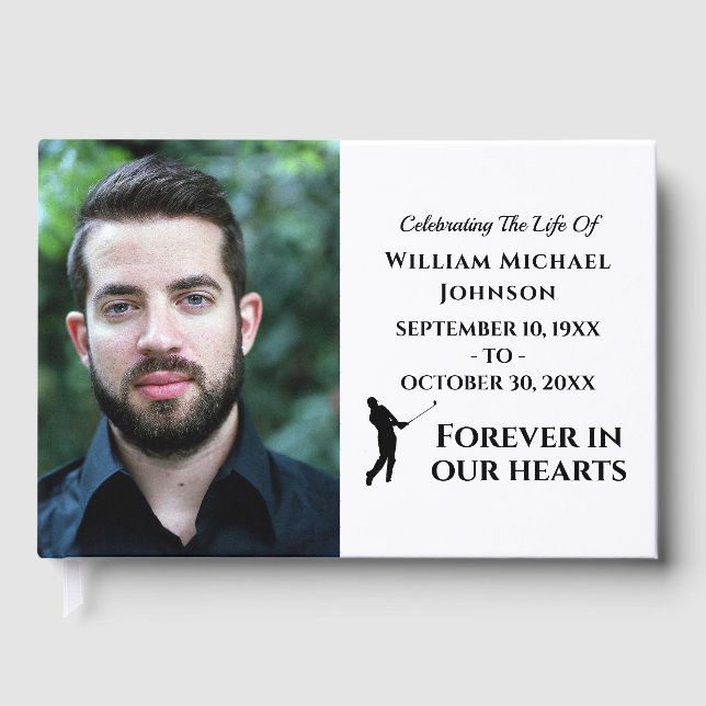 Custom Photo Golf Forever In Our Hearts Memorial Guest Book (Front)