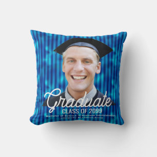 Custom Photo Graduate Class of 2026 Blue Lines Cushion