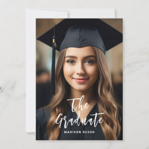 Custom Photo Graduate Elegant Gold White Script Invitation