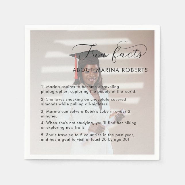 Custom Photo Graduate Fun Facts Graduation Party Napkin (Front)