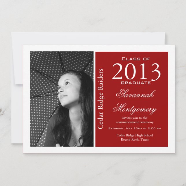 Custom Photo Graduation Announcements Red (Front)