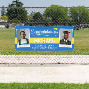 Custom Photo Graduation Banner, Blue Then and Now Banner