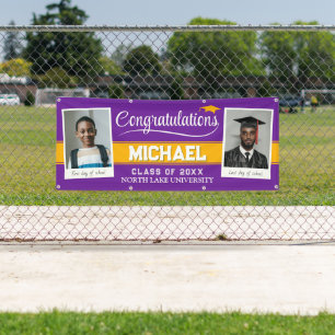 Custom Photo Graduation Banner, Purple Then Now Banner