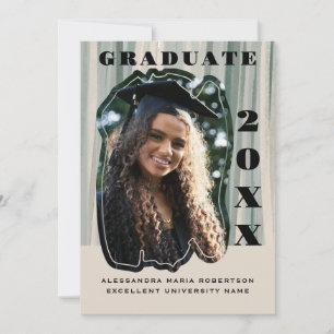Custom Photo graduation beige sage green striped Announcement