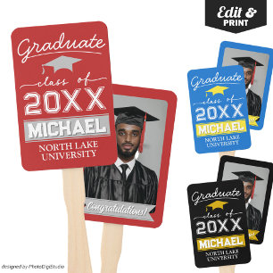 Custom Photo Graduation Garden Flag School Name Hand Fan