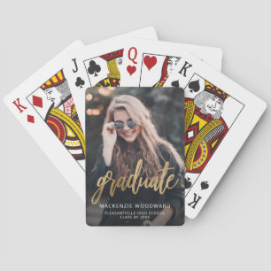 Custom Photo Graduation Gold Script Playing Cards