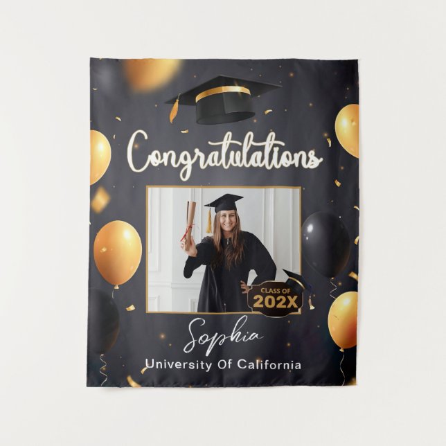 Custom Photo Graduation Party Decor Party Backdrop Tapestry (Front)