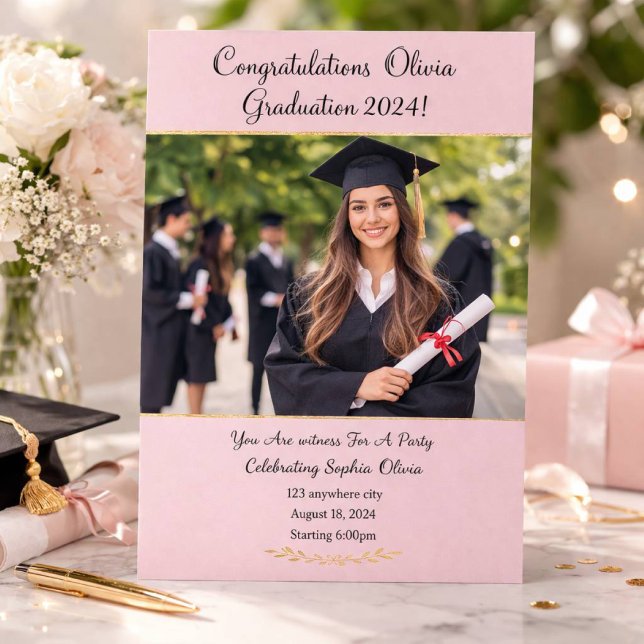CUSTOM PHOTO GRADUATION PARTY INVITATION PINK (Creator Uploaded)