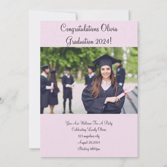 CUSTOM PHOTO GRADUATION PARTY INVITATION PINK (Front)
