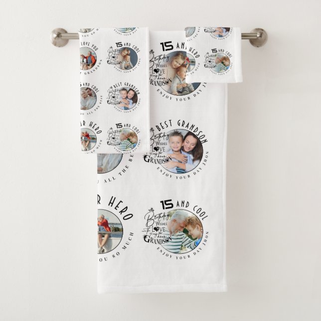 Custom Photo Grandson Birthday Bath Towel Set (Insitu)