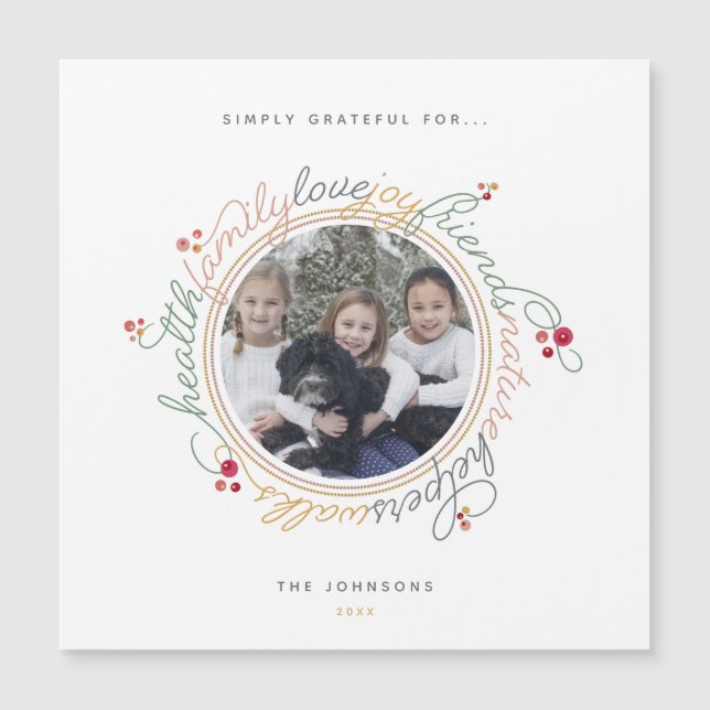 Custom Photo Gratitude Wreath Photo Holiday Card (Front)