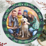 Custom Photo Green Buffalo Plaid Merry Christmas Classic Round Sticker<br><div class="desc">Add the finishing touch to your envelopes, mailings and stationary with these green buffalo plaid custom photo stickers. Personalised these round christmas stickers with your favourite photo, pet photo, family photo with and greetings. These red and black plaid stickers are perfect for envelope seals and gift wrapping. COPYRIGHT © 2020...</div>