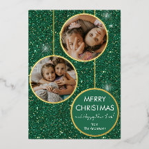Custom Photo Green Glitter Merry Christmas
