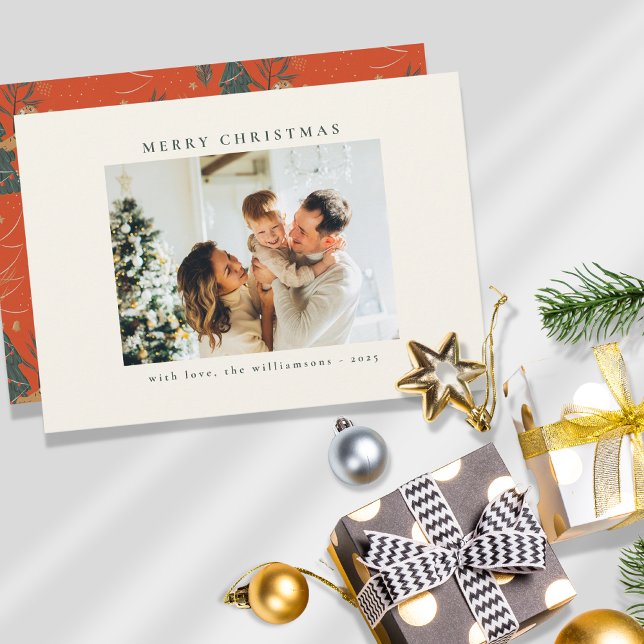 Custom Photo Green Red Christmas Tree Tiger Unique Holiday Card (Creator Uploaded)