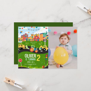 Custom photo, Green tractor birthday Invitation