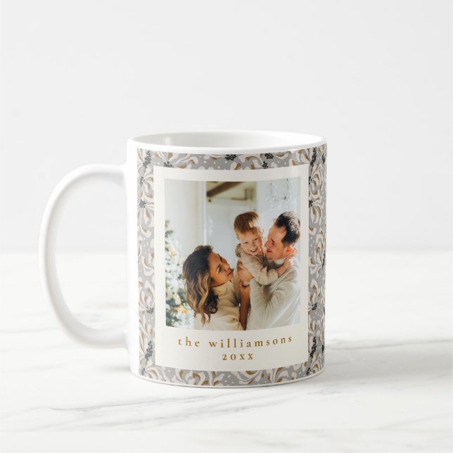 Custom Photo Grey Art Elegant Vertical Christmas Coffee Mug (Left)