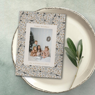 Custom Photo Grey Art Elegant Vertical Christmas Holiday Card