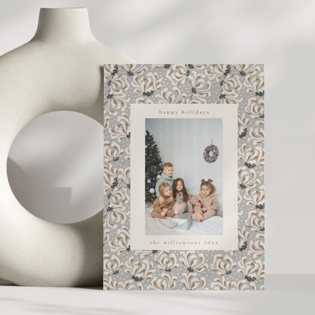 Custom Photo Grey Art Elegant Vertical Christmas Holiday Card (Creator Uploaded)