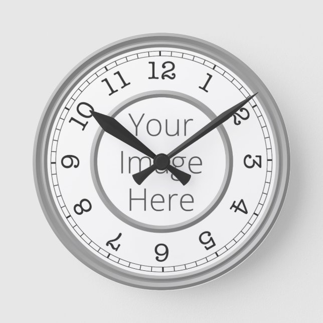 Custom Photo Grey Modern Minimalist Round Clock (Front)