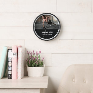 Custom photo gym business grey clock